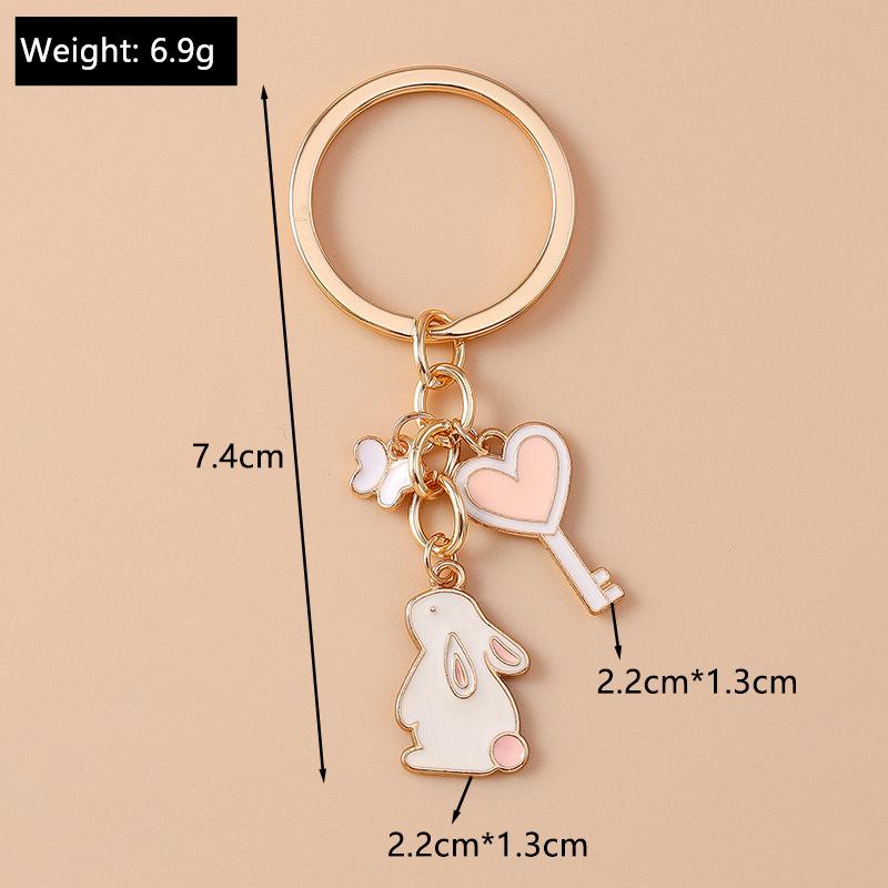 Cute Enamel Bunny Rabbit Keychain Love Heart Key Ring Pendants For Women Girls Handbag Decor Diy Jewelry Accessories
