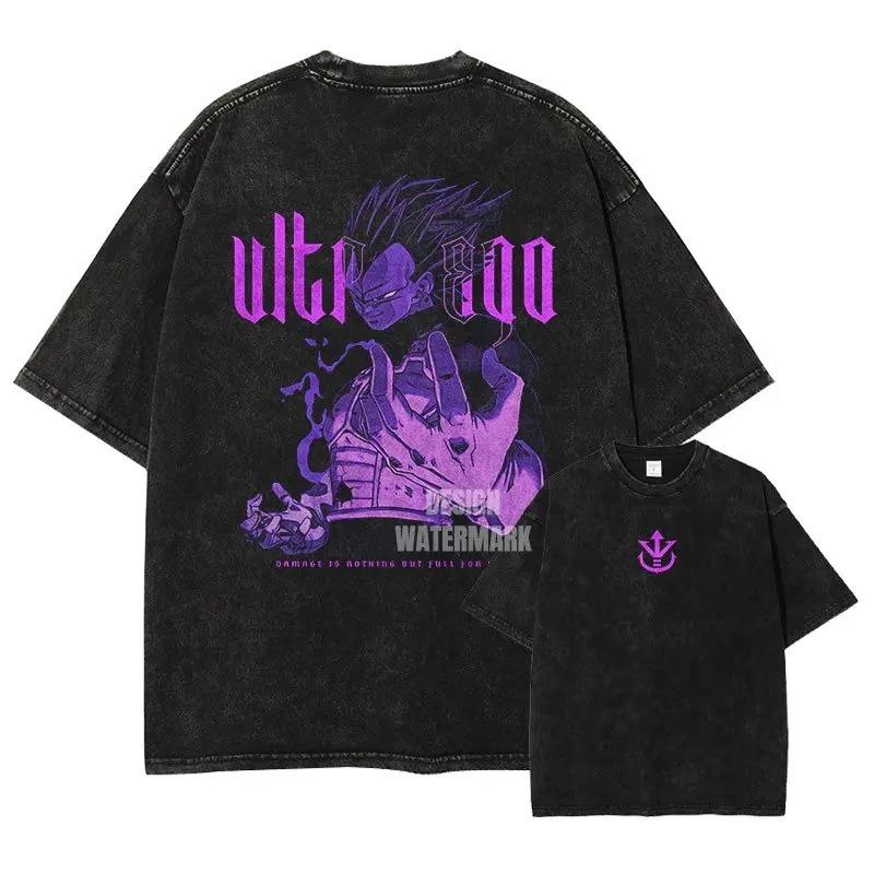 Camiseta Gráfica Lavada de Anime Dragon Ball Vegeta Oversize Vintage Manga Corta para Hombre Verano Tendencia Y2k Streetwear Top Casual