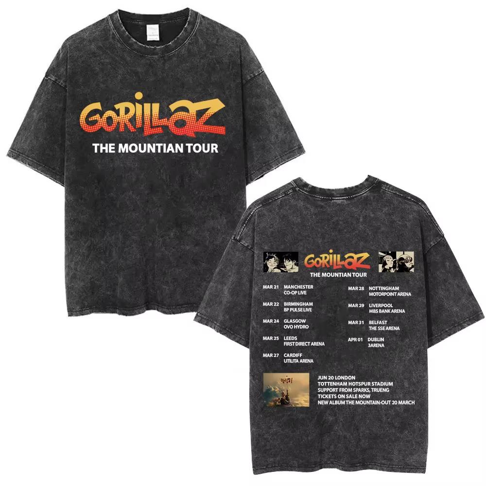 Washed Vintage Rock Band Gorillaz Music Album Cover Graphic T-shirts Men Women Hip Hop Fashion Oversized T Shirts Men Streetwear S разноцветный