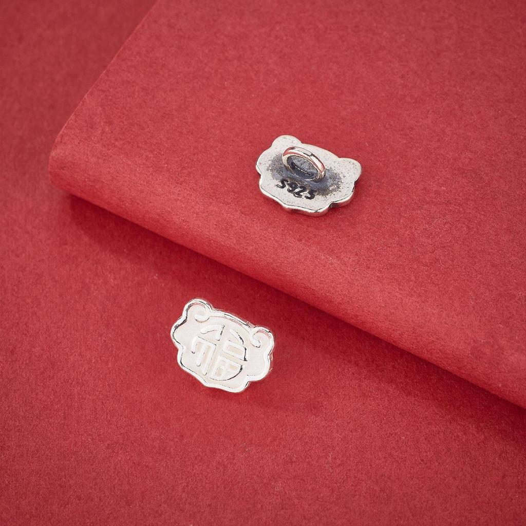 S925 Sterling Silver Auspicious Clouds & Fu Character Button for DIY Beading, Weaving, Bracelet, Necklace Connector, Buckle Accessories