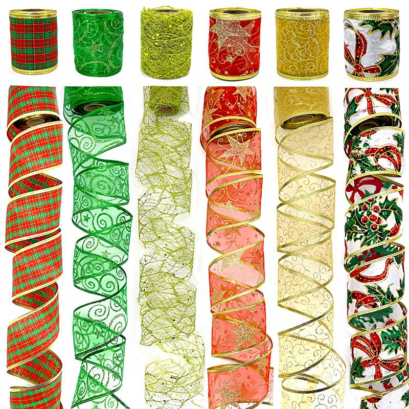 

1PC Colorful Lace Crafts Christmas Gauze Mesh Fabric Decoration Glitter Ribbon Handmade