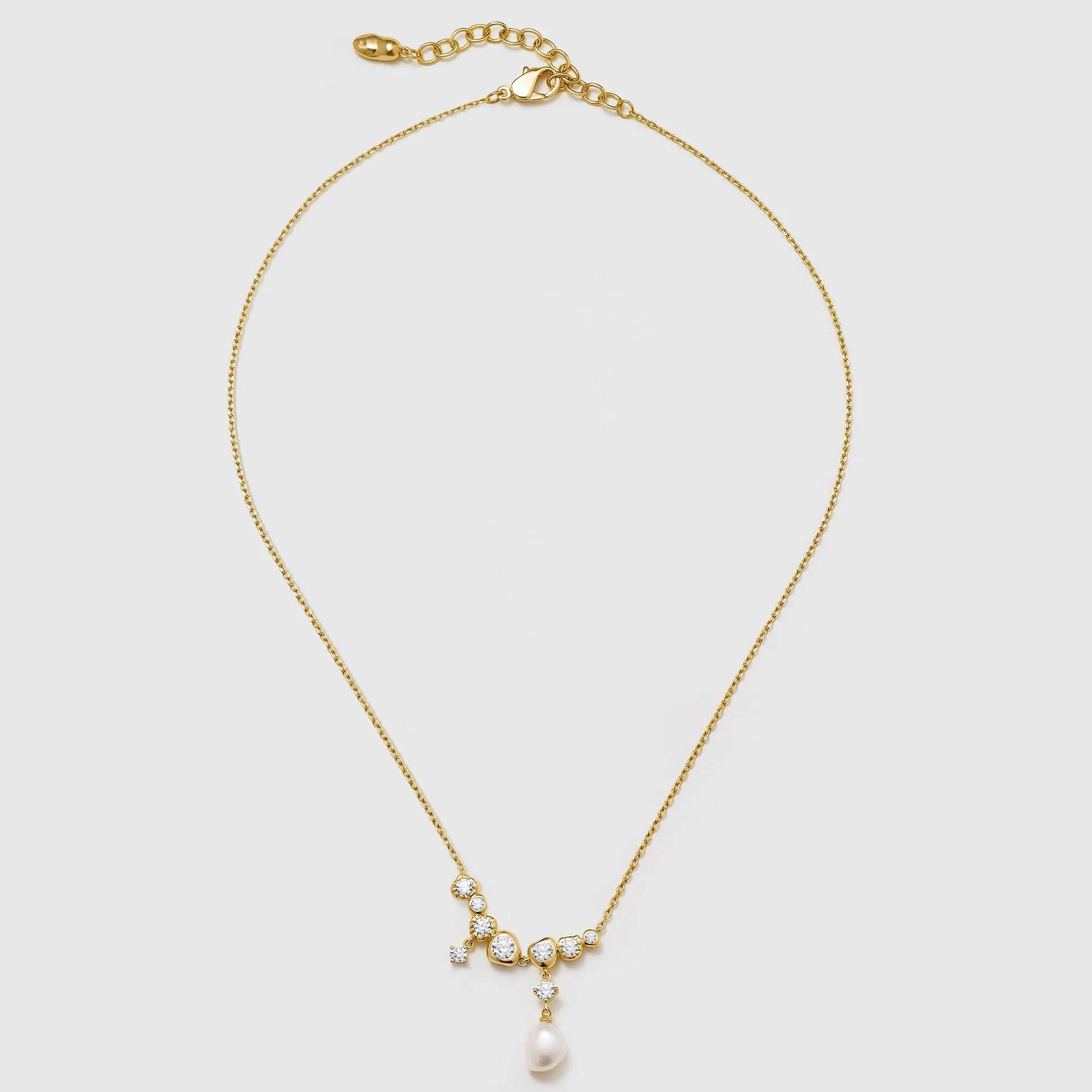 Elegant Bead Diamond Necklace Light Luxury Water Drop Pearl Flash Diamond Embellishment Electroplating Color Retention Exquisite Accessories