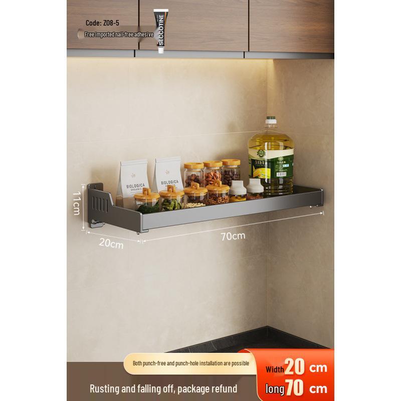 Punch-Free Kitchen Spice Rack: Wall-Mounted, Widened, Multifunctional Seasoning Storage Solution.