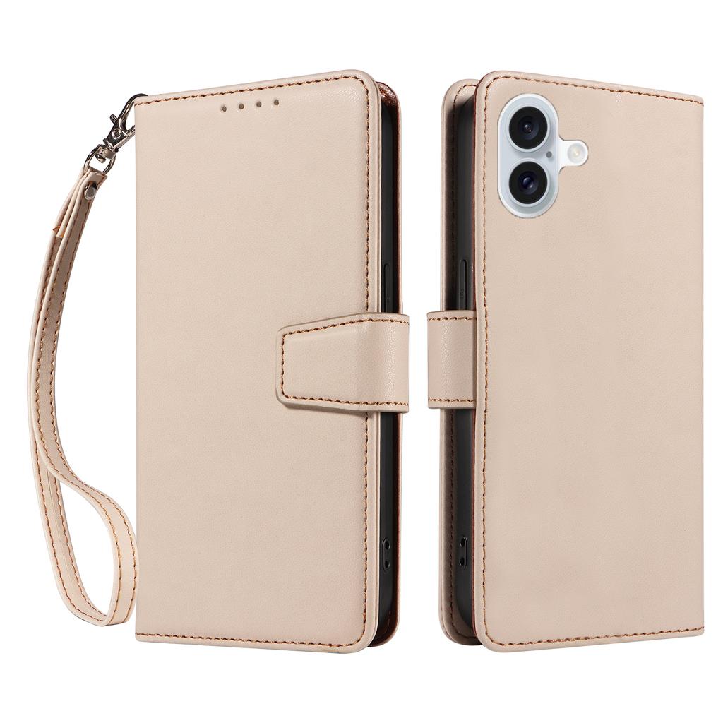 For iPhone 16 Plus Case RFID Blocking PU Leather Wallet Flip Phone Cover with Wrist Strap