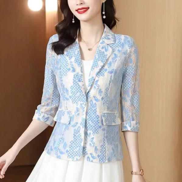 

Корейская мода Женский белый кружевной костюм Жакет Летний оверсайз Солнцезащитный блейзер Костюмный топ Женский приталенный пиджак Пальто 5XL L светло-синий