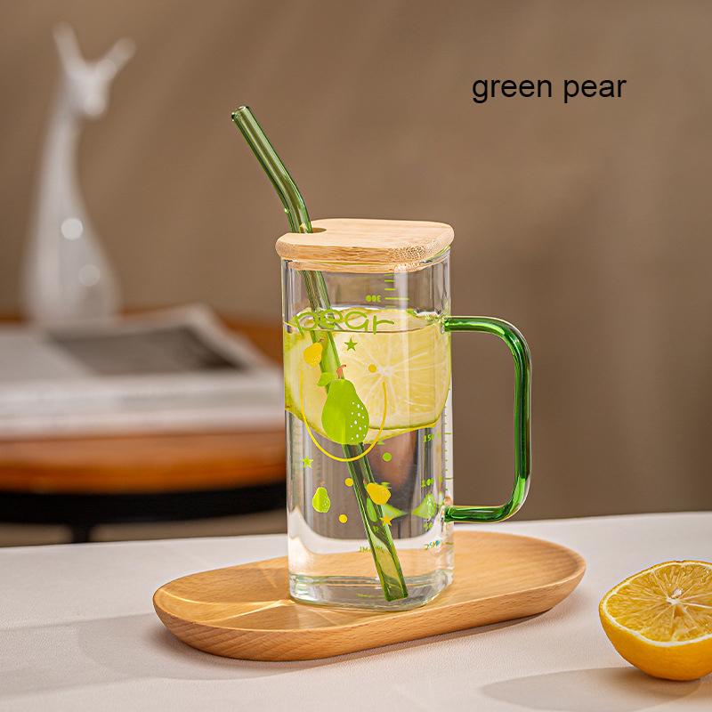 

Скляна чашка з соломинкою 350 мл зі шкалою Прозорий тамблер з кришкою та соломинкою Чашка з ручкою для кави з льодом Чашка для пиття для соку, молока, чаю
