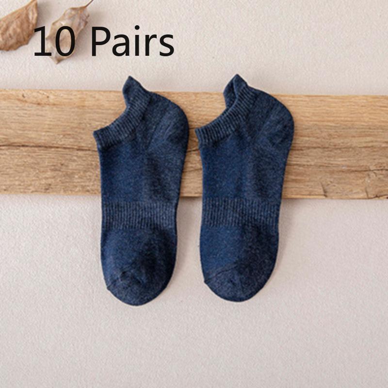 10 Pairs of Men's Socks, Solid-colored Cotton Short Socks, Ear-lifted Shallow Socks, Waisted Breathable Solid-colored Boat Socks