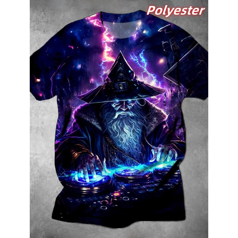 T-shirt Cool à Motif Dessin Animé Coloré Pour Hommes Horloge Magicien Impression 3D Manches Courtes T-shirts d'Été Street Style Amples T-shirts à Col Rond