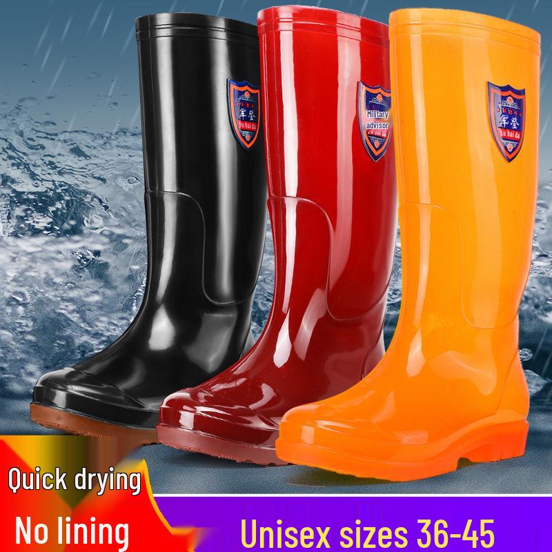 Men's Tan Quick-Dry High-Top Rain Boots - Waterproof, Non-Slip, No-Mesh Rubber Shoes