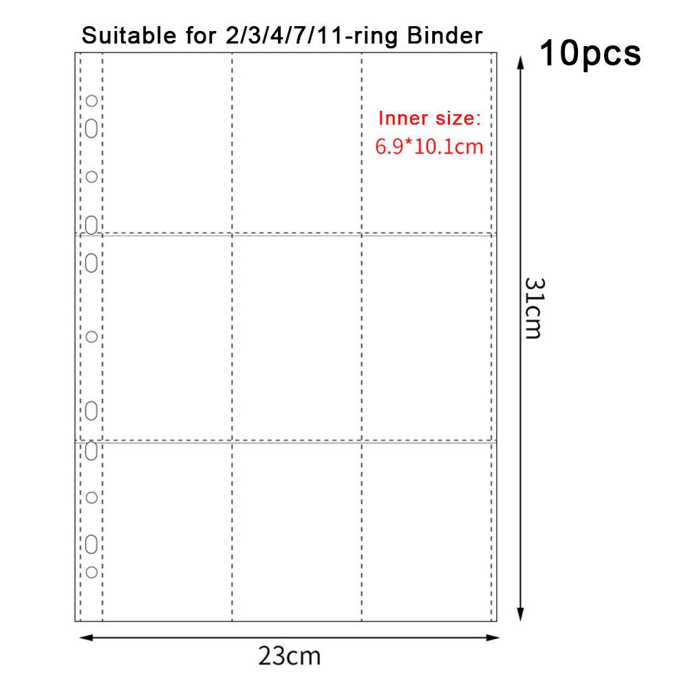 A4 Clear 10 Pcs Photo Album Refill Pages File Protector 4/11 Holes 6×4 8×10 4/11 Ring Binder Photocards Postcard Card Notebook