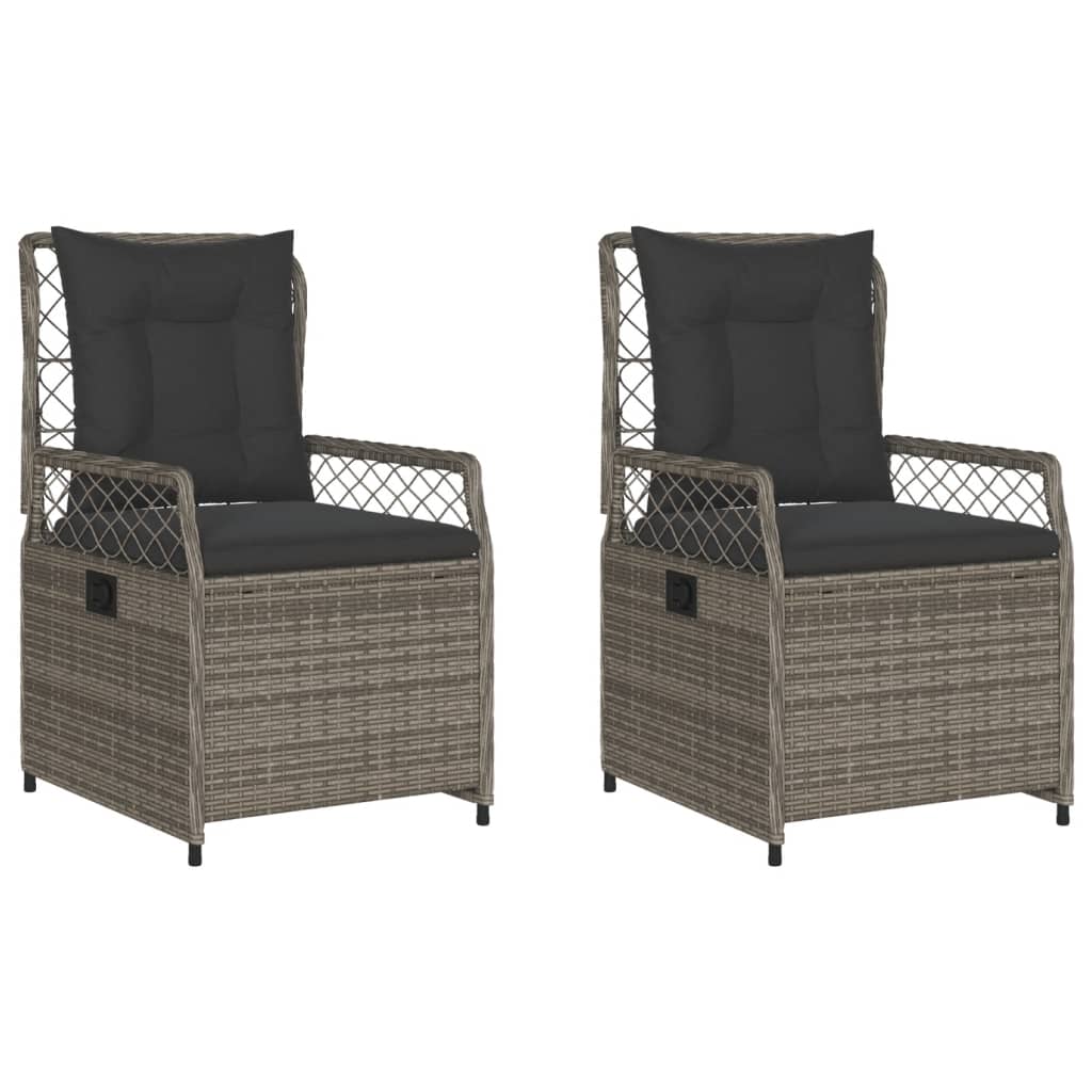 Garden Armchair 2 pcs Adjustable Grey Poly Rattan