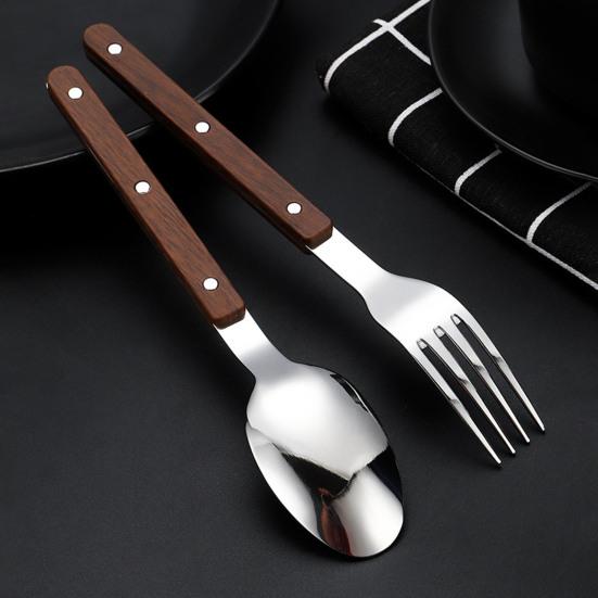 Geschirrset Klassisches Französisches Design 5-teiliges Edelstahl-Besteck mit Imitation-Holzgriff Spülmaschinenfest Besteckset Rostbeständig Steakmesser