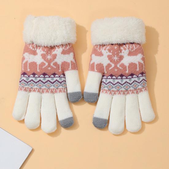 Winter Touchscreen Gloves Men Women Deer Pattern Knitted Warm Gloves Fleece Lined Thick Gloves with Fuzzy Cuffs for Indoor Outdoor Cycling