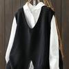 Women's Artistic Minimalist Asymmetric Knitted Vest Loose V-Neck Pullover Cardigan Top