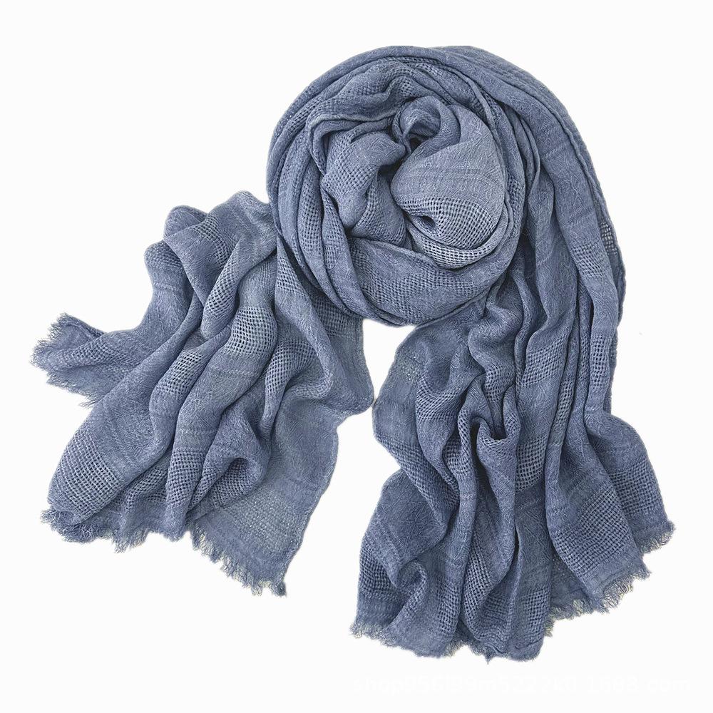 Women's Cotton Scarf Winter Solid Color Jacquard Hollow Literary Style Warm Scarf