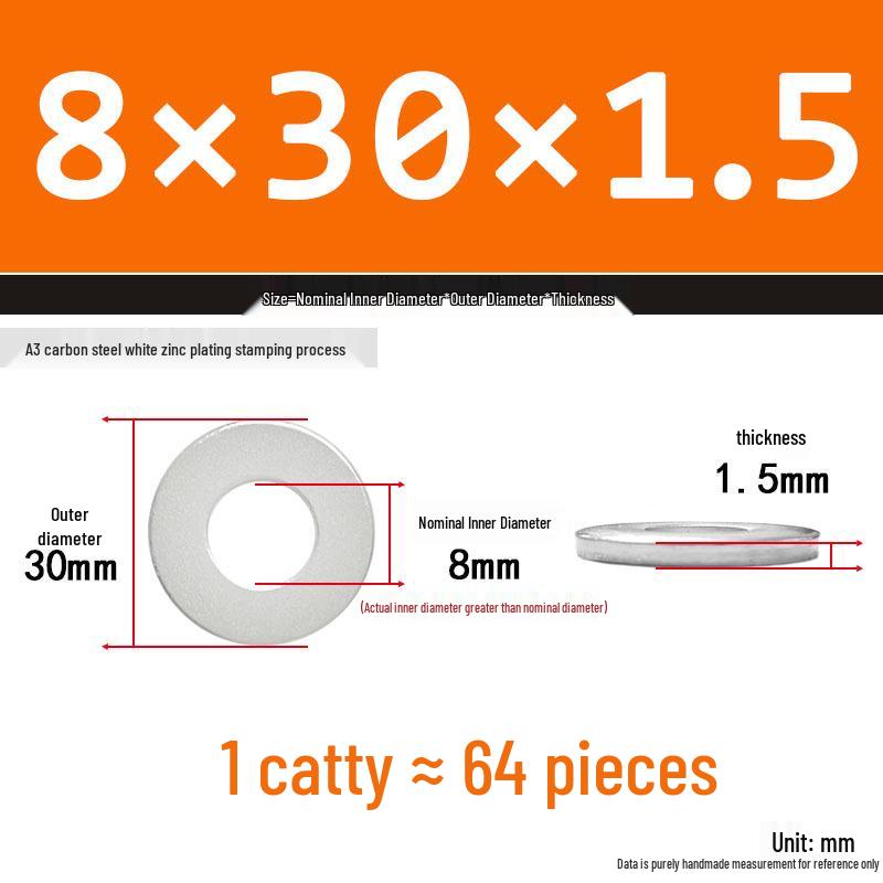 Extra Thick Galvanized Iron Flat Washer, Round, M3-M62