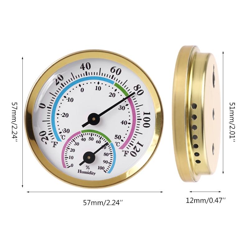 Medidor de Temperatura e Umidade Analógico de 2 Polegadas para Interior, Escritório, Casa, Quarto, Exterior - Não Requer Bateria - 1 Pacote Dourado