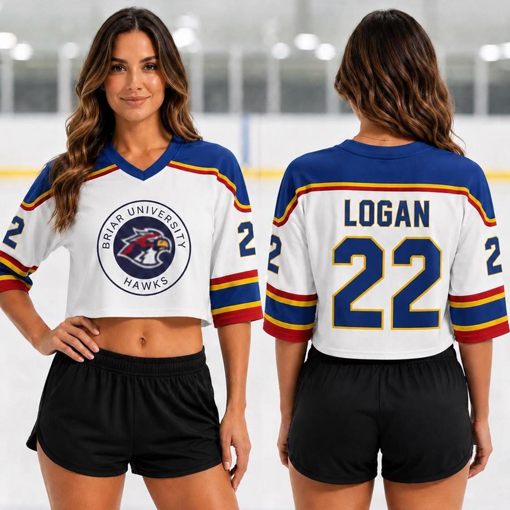 Women's Cropped Hockey Style Short Sleeve T-Shirt Briar University Hawks Graphic Print Athletic Fit Casual Top