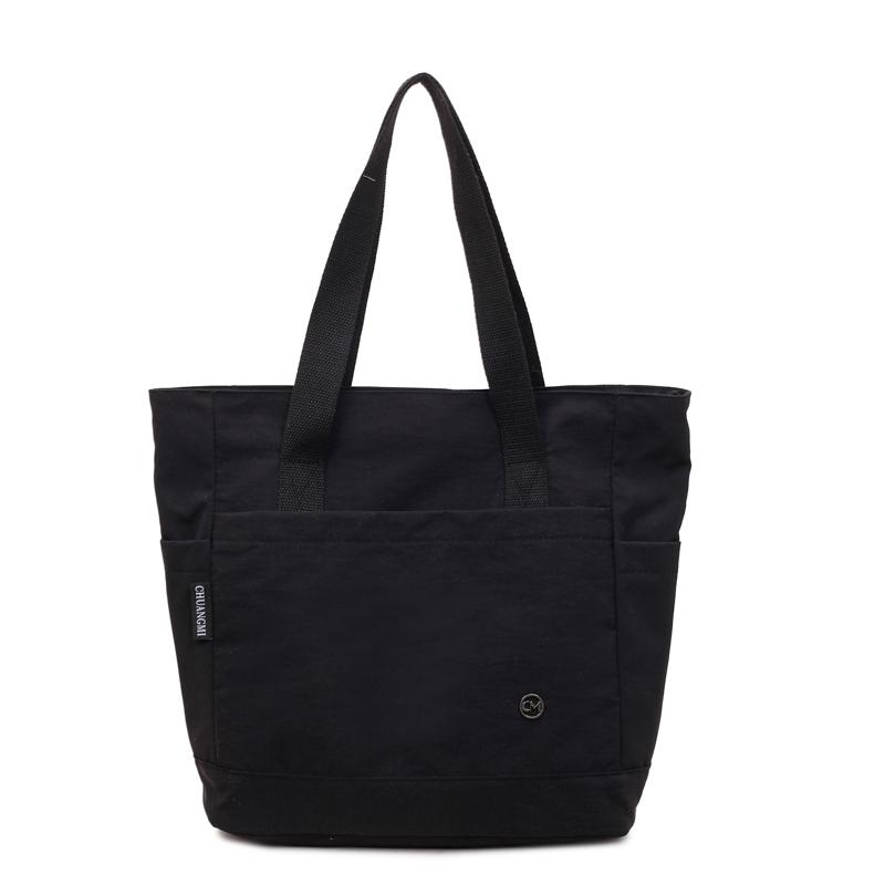 

New Large Capacity Solid Nyl Cloth Tote Bags Lightweight Hand-held Canvas Shoulder Bag Casual Class Commuting Bags for Women чёрный