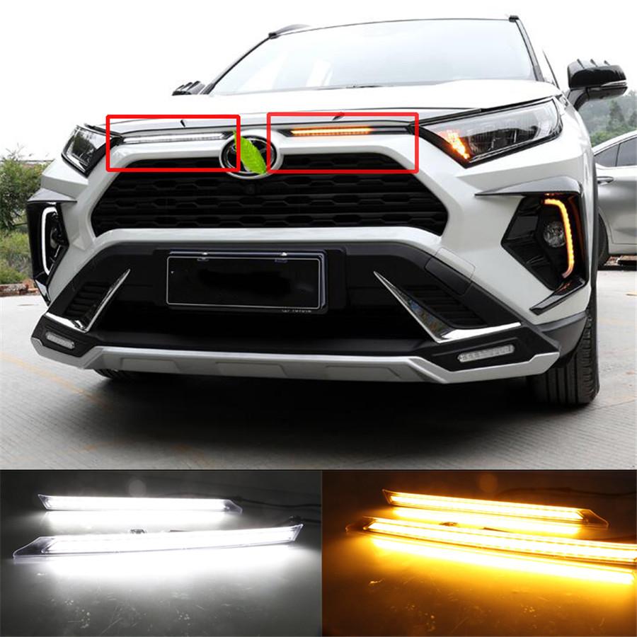 3 Color Front LED Daytime Running Lights for Toyota RAV4 2019-2020 DRL Turn Signal Lamp