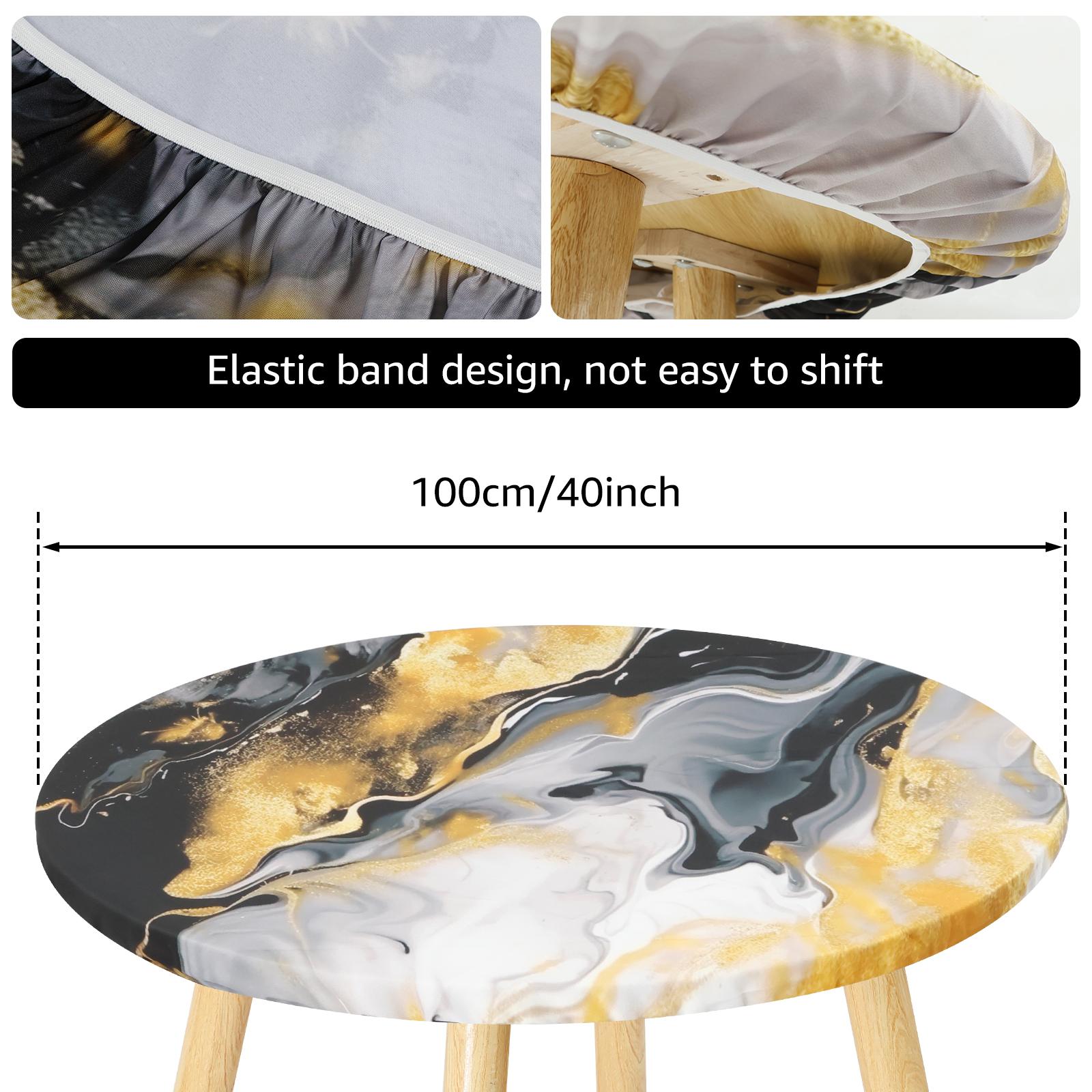 

Elastic Round Tablecloth Polyester Waterproof Tablecloth Cover with Pattern Decorative Desktop Protective Cover for Dining Table 1Pc