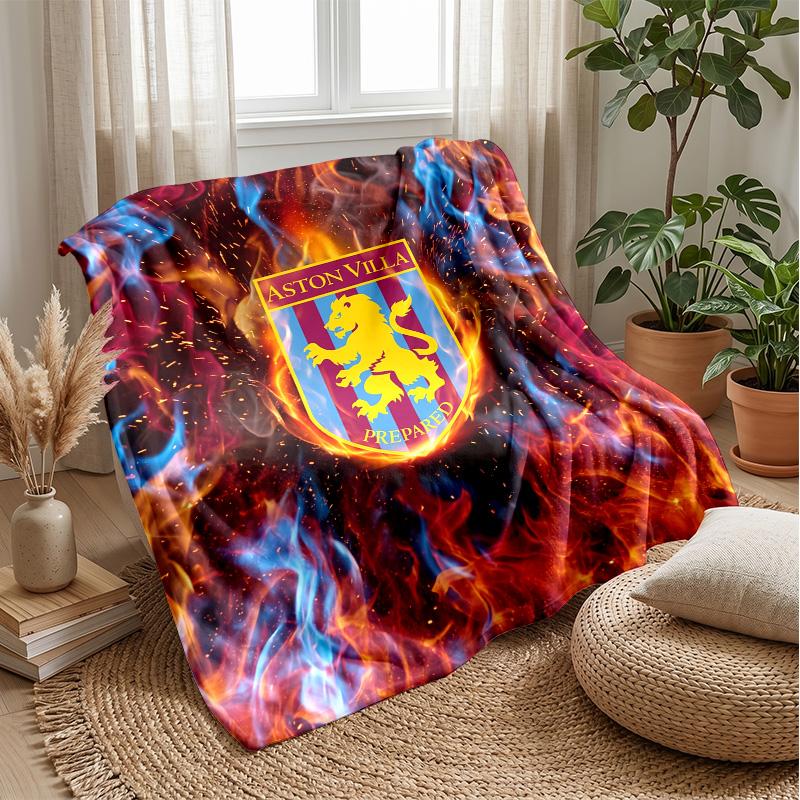 Aston Villa Football Print Flannel Blanket, Soft Warm Lightweight Throw Blanket for Sofa Bed Camping