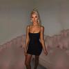 Vestito corto da donna con spalline glitterate, sexy, da discoteca, con zaino nudo e allacciatura a vita alta