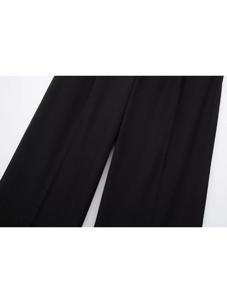 Pure Color Women High Waist Black Pants Solid Elastic Waist Wide Leg Pant Woman Fashion Lace Up Casual Loose Pants Streetwear