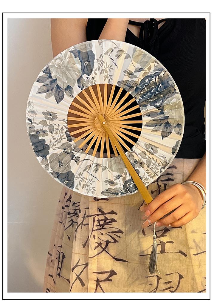 BEPAN Chinese-style Ink-wash Silk Folding Fan, Summer Ancient-style Fan, Portable Hand-cranked Bamboo Fan, National Style Decoration