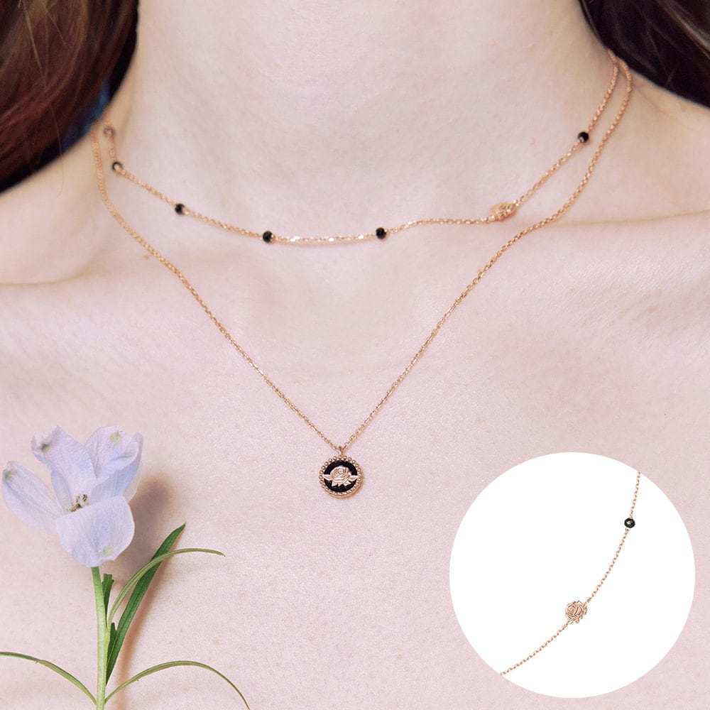 [Rosemont] Silver Black Spinel Necklace La Vie en Rose Rc24B23K