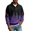 Men's Lapel Printed Single Breasted Pocket Long Sleeve Casual Sports T-Shirt