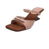 Silver bow wedge sandals women's summer wear 2025 new square head cool slippers with skirt high-heeled slippers
