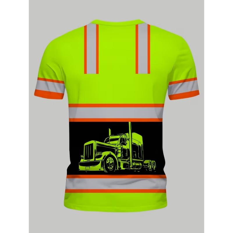 Men's 3D printed color blocked design short sleeved T-shirt