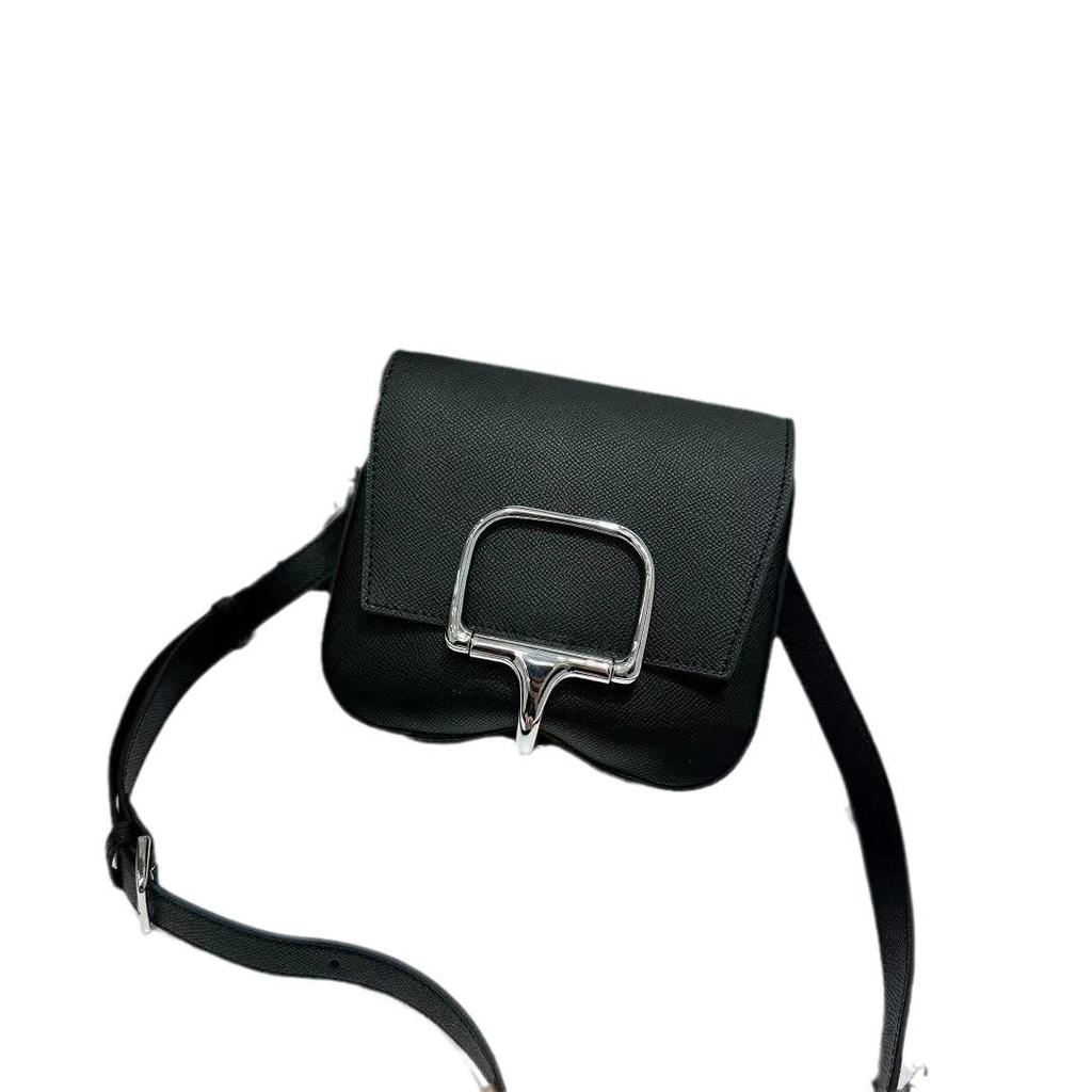 Della 2024 Palm Pattern Cowhide Messenger Bag with Silver Buckle