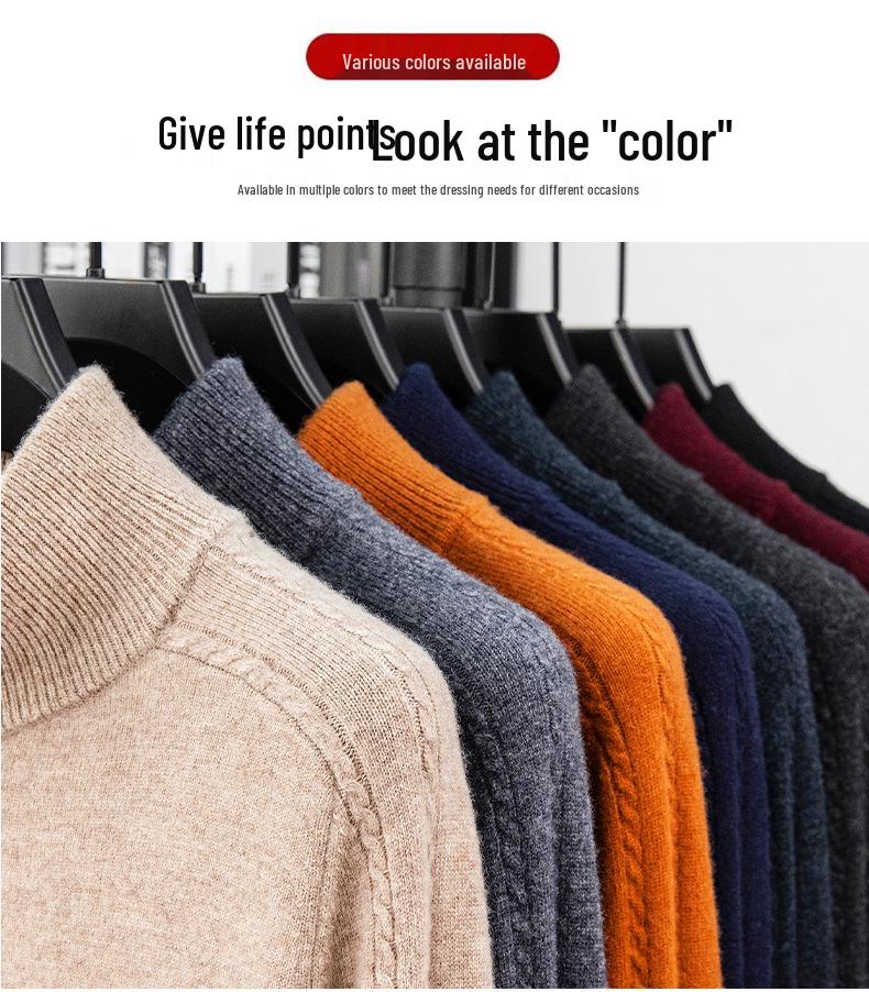 Men's 100% Merino Wool Half-Zip Pullover Sweater - Warm Winter Wear for Middle-Aged Men