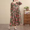 DIMANAF New 2026 Women Vintage Plus Size Spring Summer Long Dress Loose Oversize Long Sleeve Maxi Floral Print