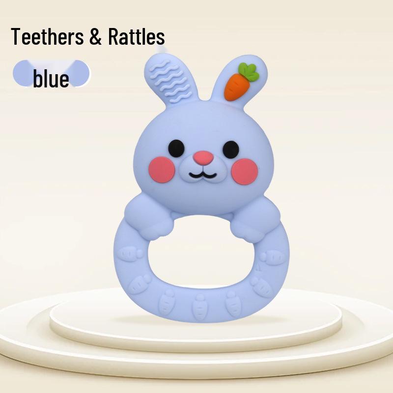 Rattle Teether Baby Toy for Newborns, 3+ Months, Chewable Radish Rabbit Design
