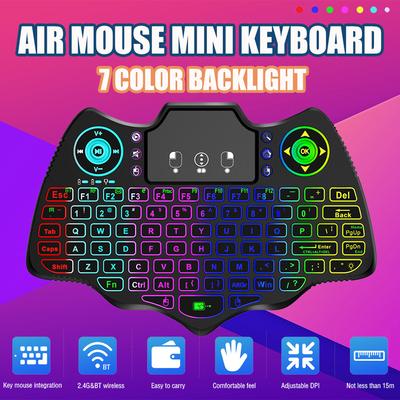 V18 Mini Bezdrátová Klávesnice Bat 2.4G BT Dotyková 7 Barevné Podsvícení Francouzská Španělská Ruská Vzdušná Myš Klávesnice Dárek pro Android TV Box