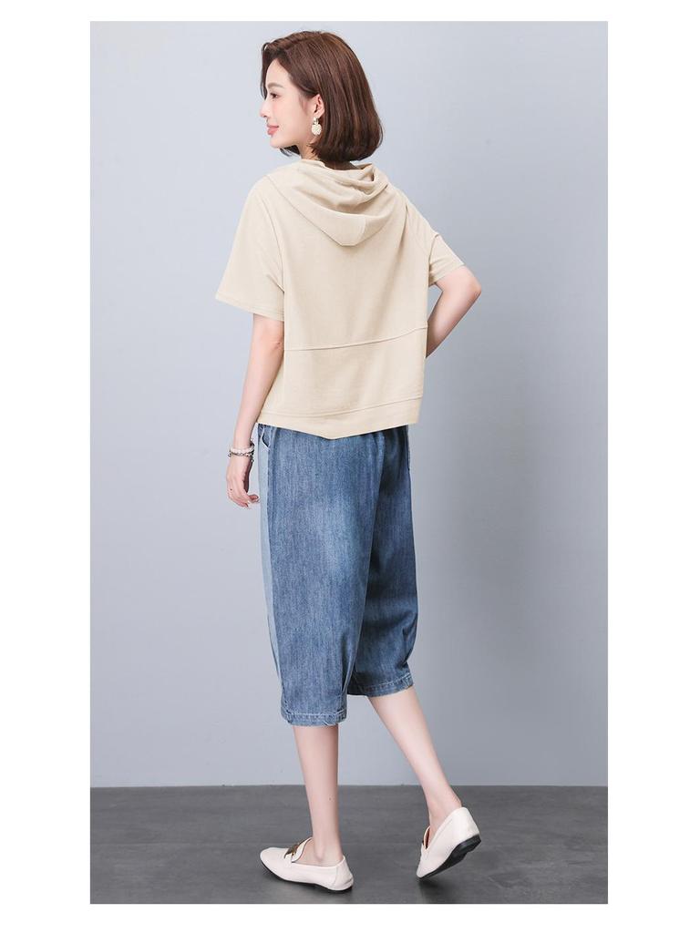 2025 Summer Women's Color Block Casual Loose Denim Shorts