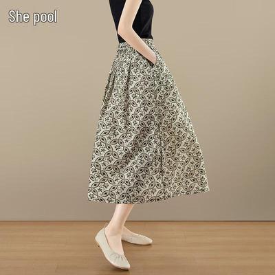 Dames Midi Rok met Hoge Taille, A-lijn en Bloemenprint