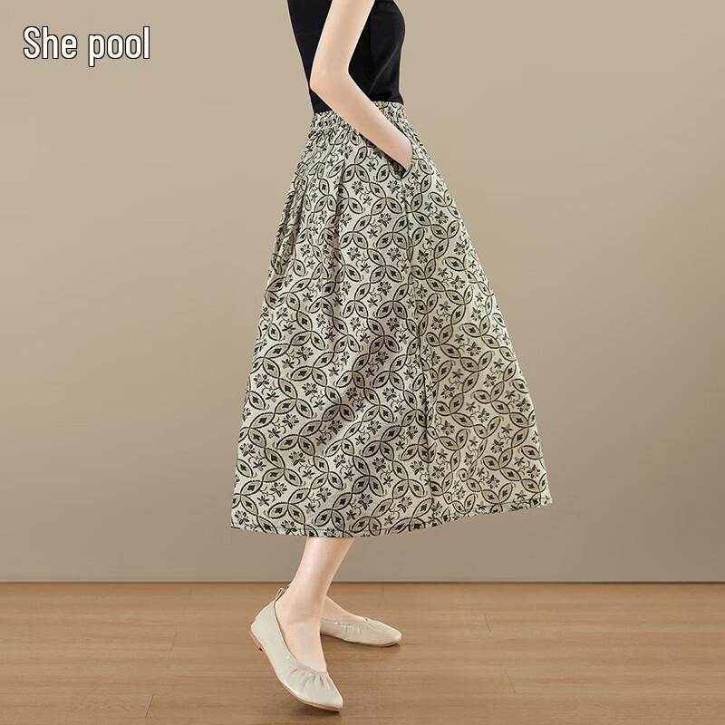 Women s Floral Print High-Waist A-Line Midi Skirt OS