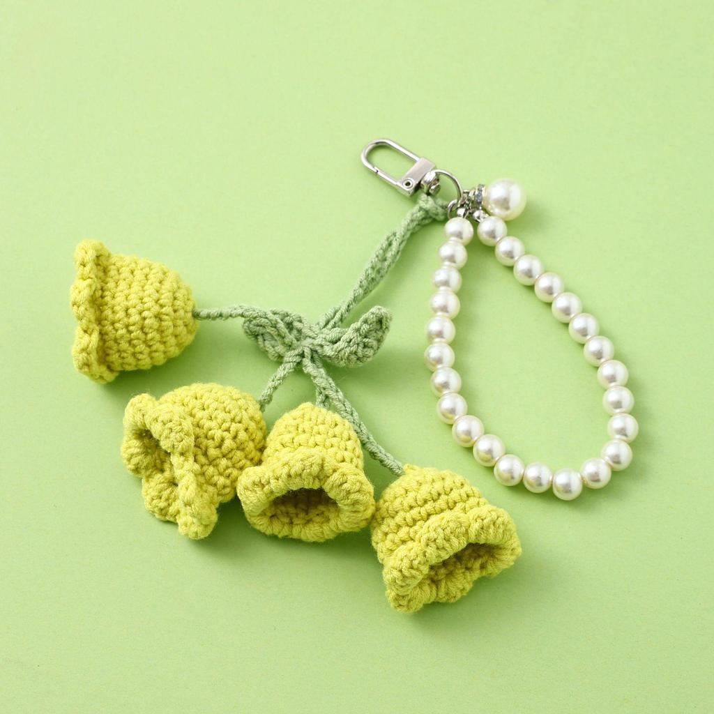 Korean Style Crochet Pearl Keychain Lily of the Valley Design