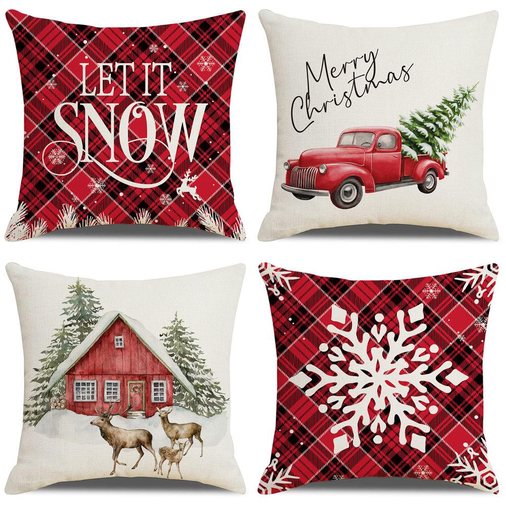 Linen New Christmas Pillow Cover Twill Red and Black Grid Series Pillow Cover Holiday Decoration Home Cushion Cover