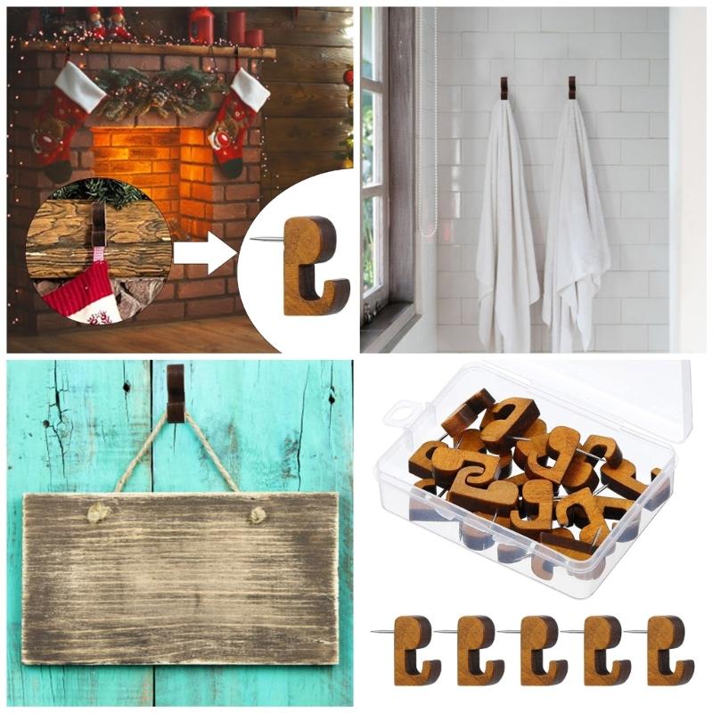 20/40Pcs Push Pin Hangers Pin Wall Hook Wood Push Pins Hook Cork Board Decorative Thumb Tacks for Wall Hanging