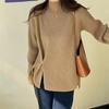 Women Sweater Autumn Plus Size Sweater Half High Collar Knitted Bottoming Shirt Loose Open Button Solid Color Top Pullover Sweater Female