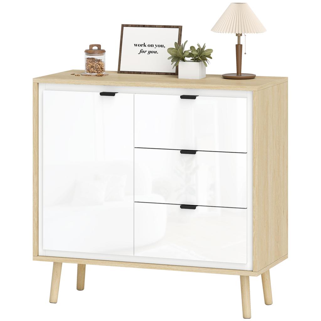 Buffet Sideboard Storage Cabinet Kitchen Cupboard With 2 Doors 3 Drawers And Adjustable Shelf 80x35x77cm White