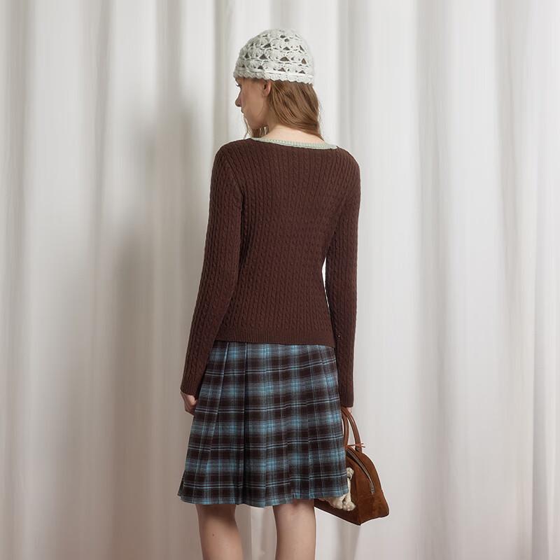 UNIFREE Women's Retro Faux Two-Piece Color Block Knit Top