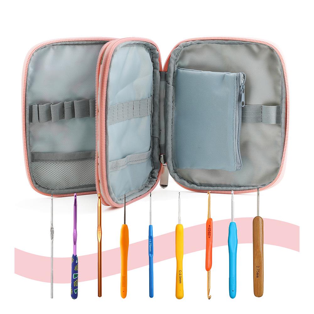 Dwuwarstwowa zapinana na zamek torba szydełkowa na narzędzia dziewiarskie