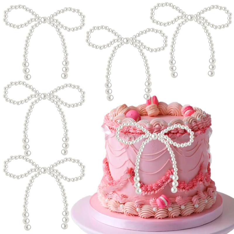5/10Pcs Pearl Bow Cake Decoration, Suitable For Single Party, Birthday, Baptism, Wedding, Princess Themed Party Decoration