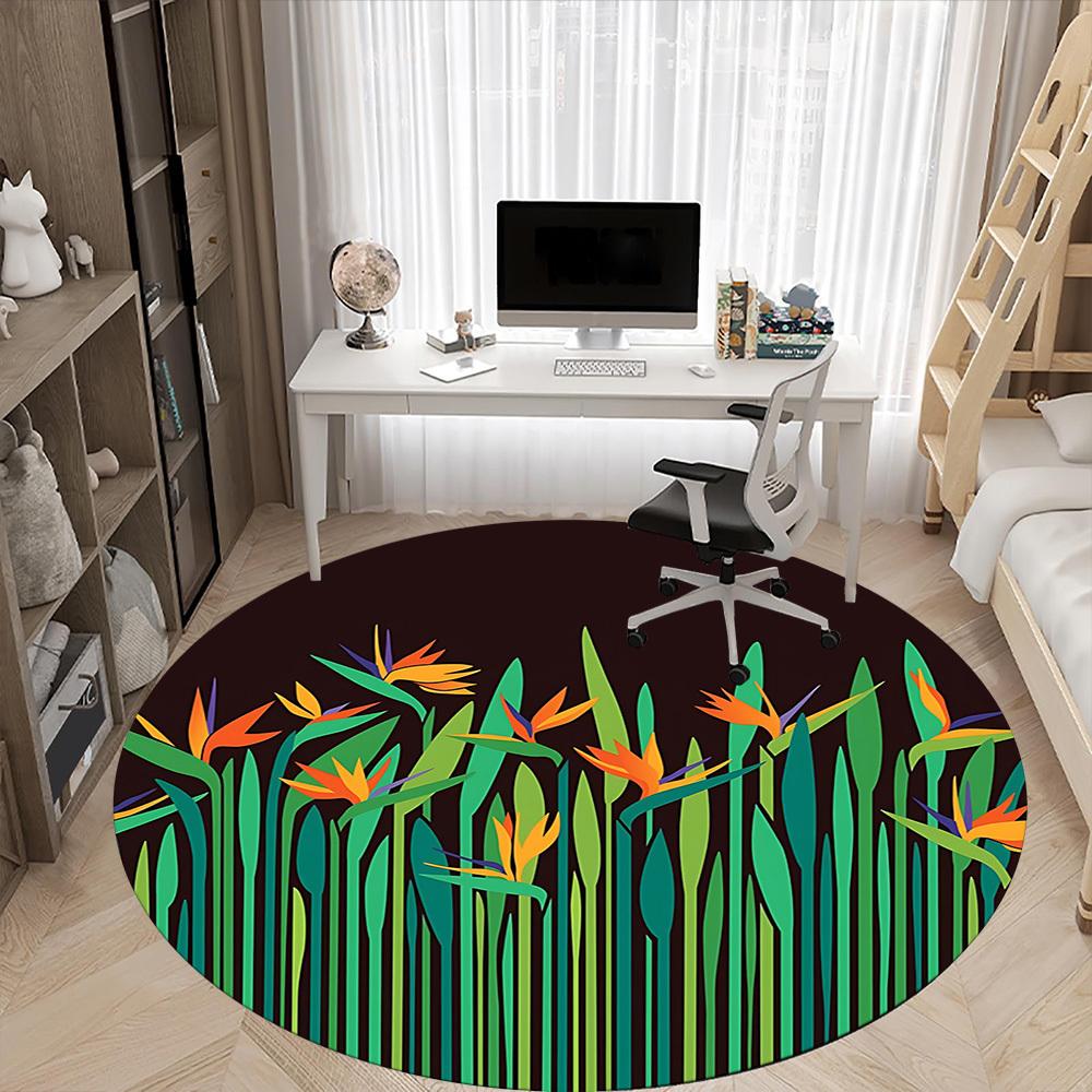 1pc Birds of Paradise Flowers Office Round Area Rug, Indoor Mat Suitable For Office, Under Office Chairs Bedroom Living Room Home Decor, Room Deco